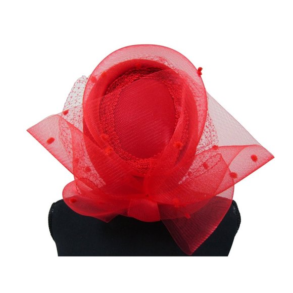 Vintage 50\'s Red Felted Wool Netted Veil with Bow Detail Pillbox Fascinator Hat main image 5